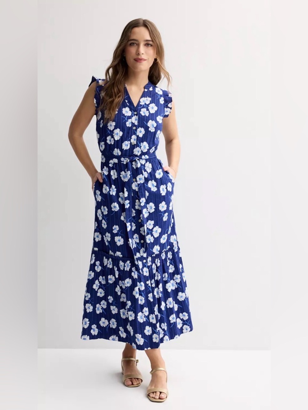 Women's Draper James Flutter Sleeve Tie Waist Maxi Dress Size XL - Picture 1 of 5